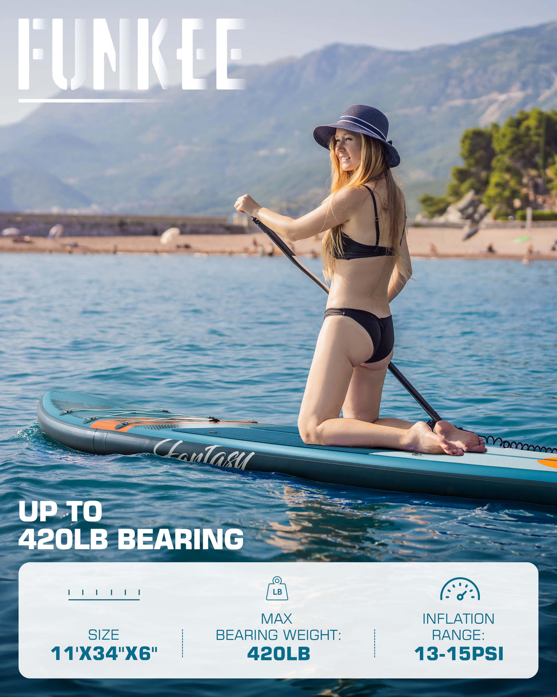 FUNKEE 11ft Extra Wide iSUP Board Stable 11’x34” SUP Set with Accessories for Surfing Yoga
