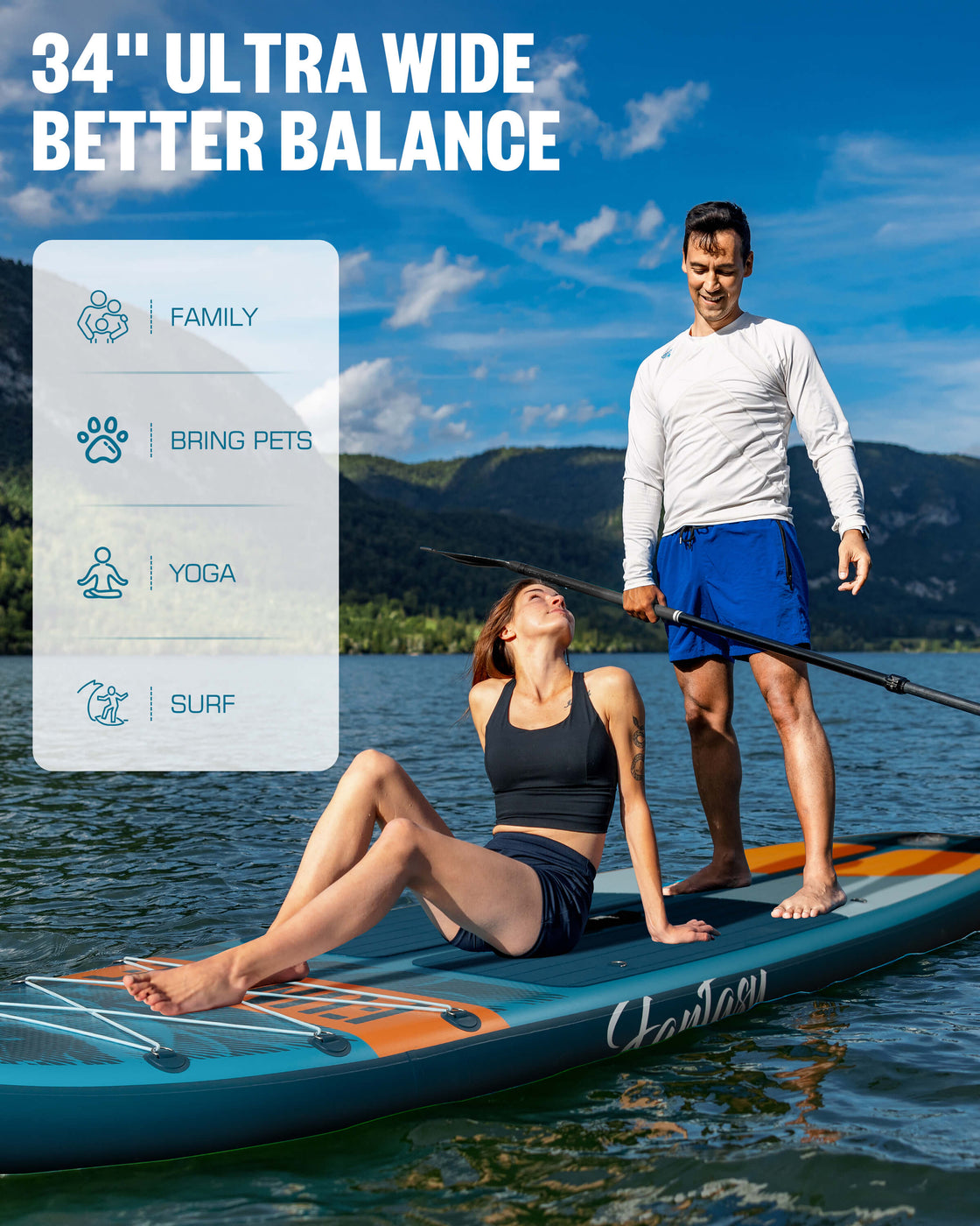 FUNKEE 11ft Extra Wide iSUP Board Stable 11’x34” SUP Set with Accessories for Surfing Yoga