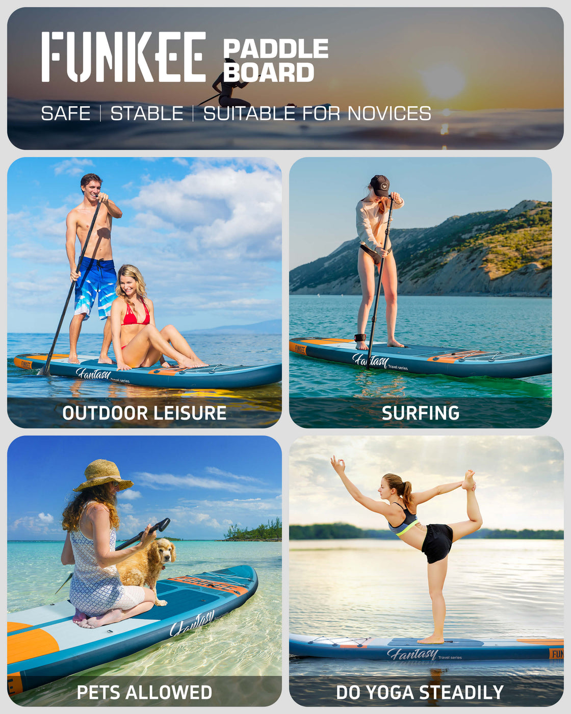 FUNKEE 11ft Extra Wide iSUP Board Stable 11’x34” SUP Set with Accessories for Surfing Yoga
