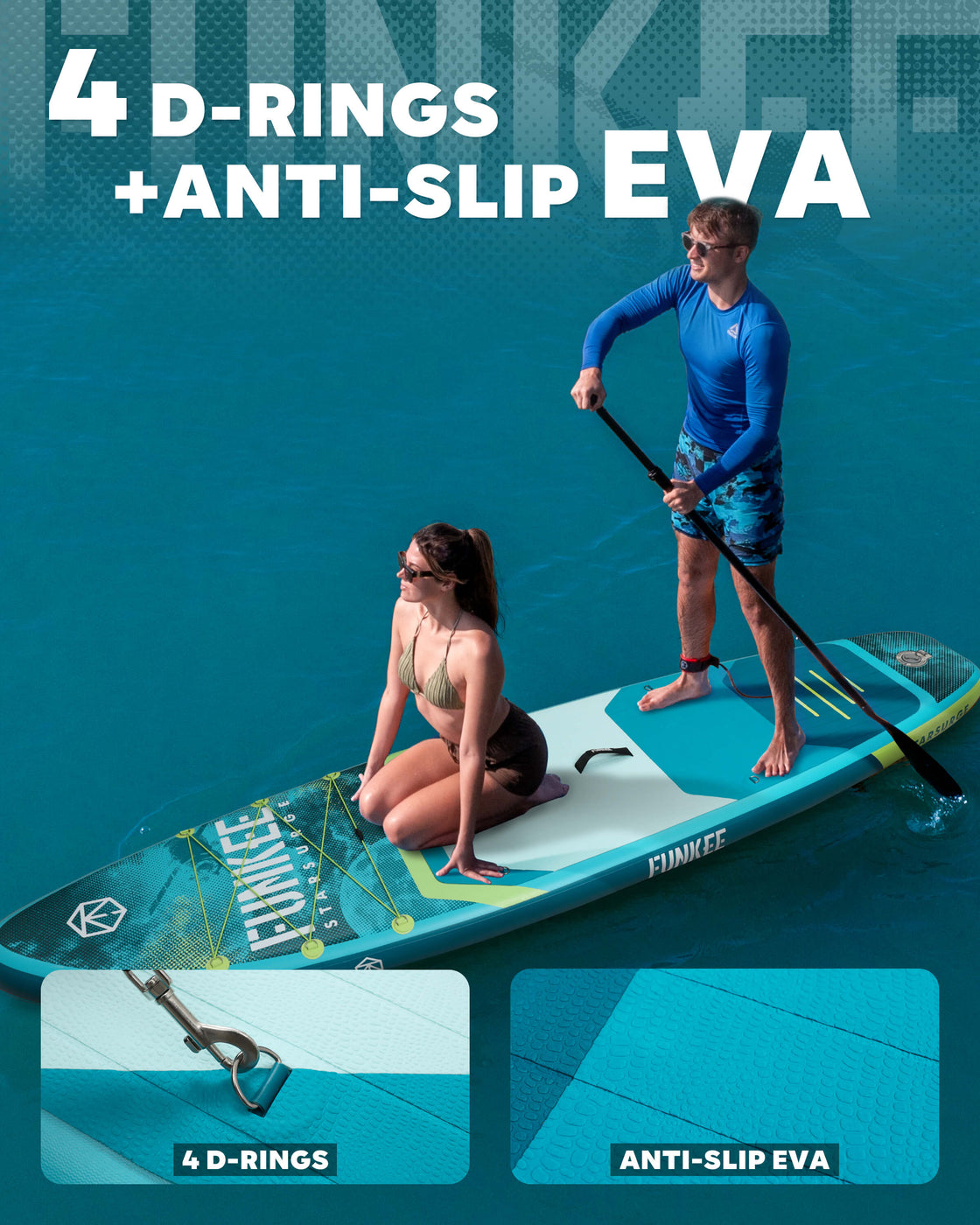 FUNKEE 11ft Inflatable Paddle Board 11’×34"×6" SUP with Fins, Paddle, Backpack, Safety Leash