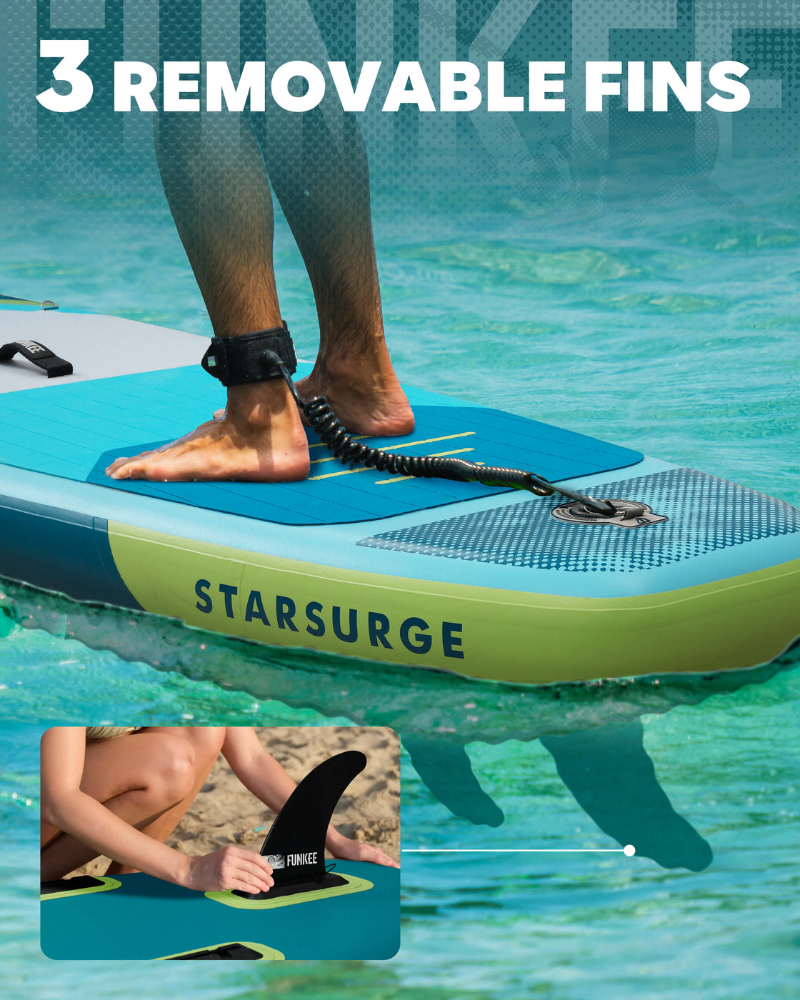 FUNKEE 11ft Inflatable Paddle Board 11’×34"×6" SUP with Fins, Paddle, Backpack, Safety Leash