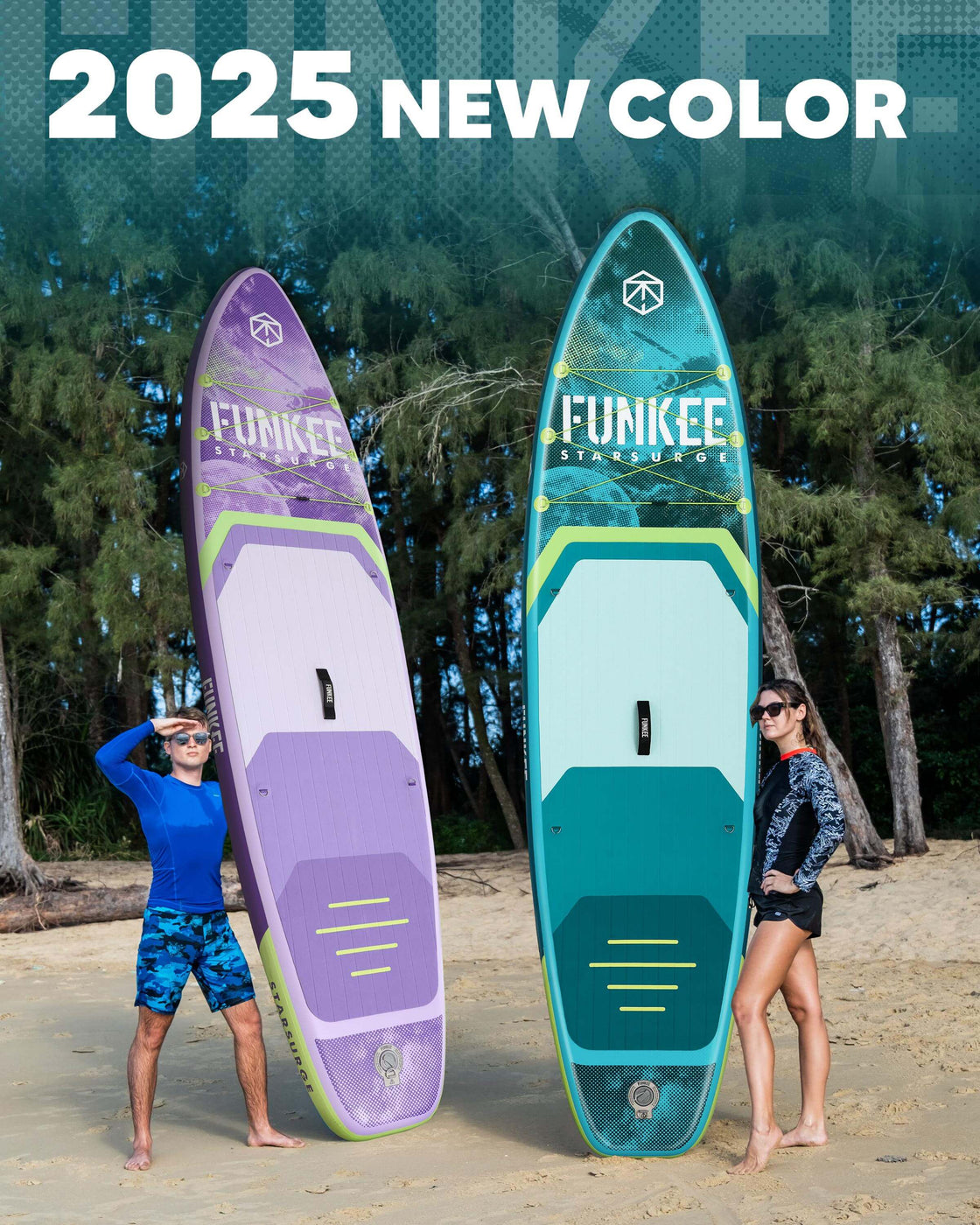 FUNKEE 11ft Inflatable Paddle Board 11’×34"×6" SUP with Fins, Paddle, Backpack, Safety Leash