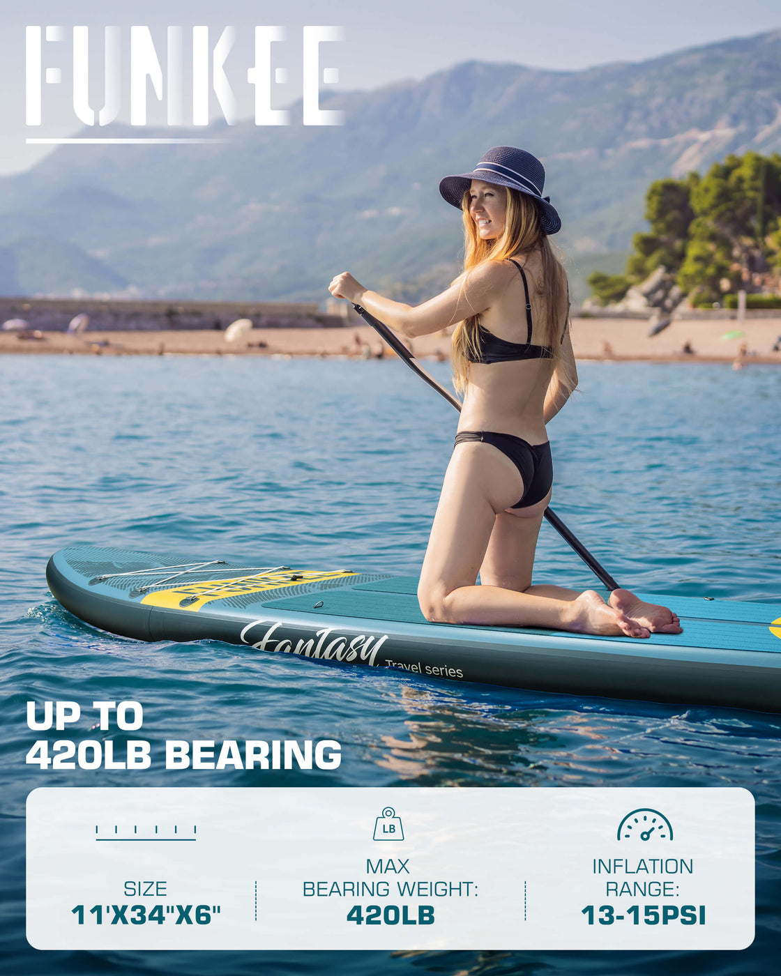 FUNKEE 11ft Extra Wide iSUP Board Stable 11’x34” SUP Set with Accessories for Surfing Yoga