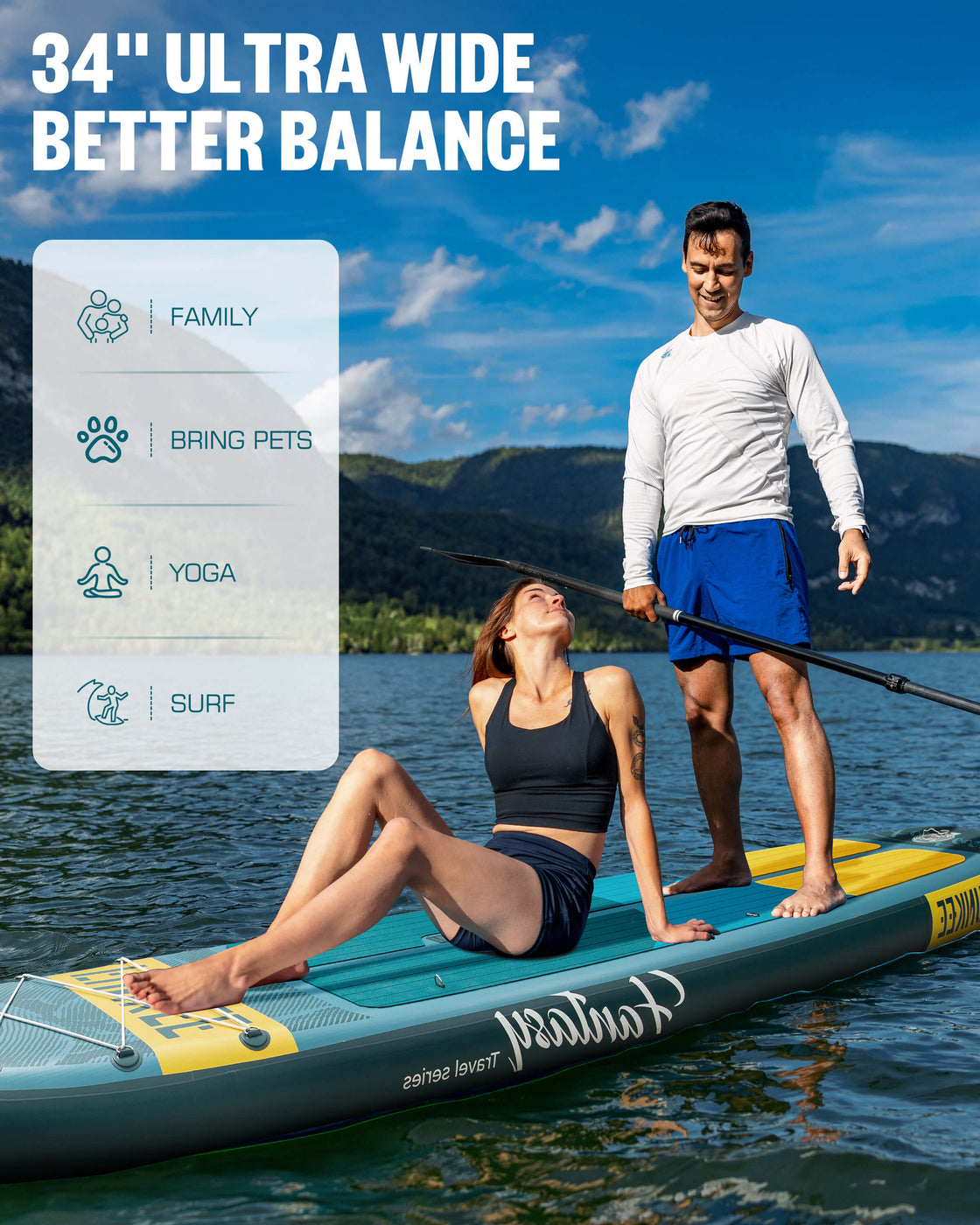 FUNKEE 11ft Extra Wide iSUP Board Stable 11’x34” SUP Set with Accessories for Surfing Yoga