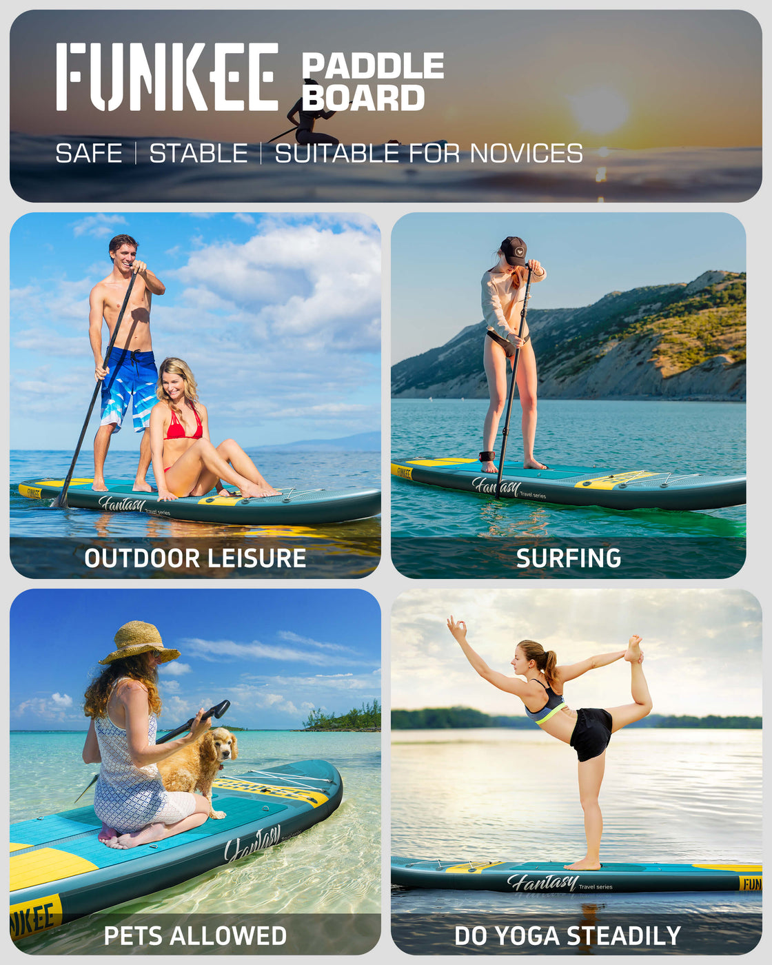 FUNKEE 11ft Extra Wide iSUP Board Stable 11’x34” SUP Set with Accessories for Surfing Yoga