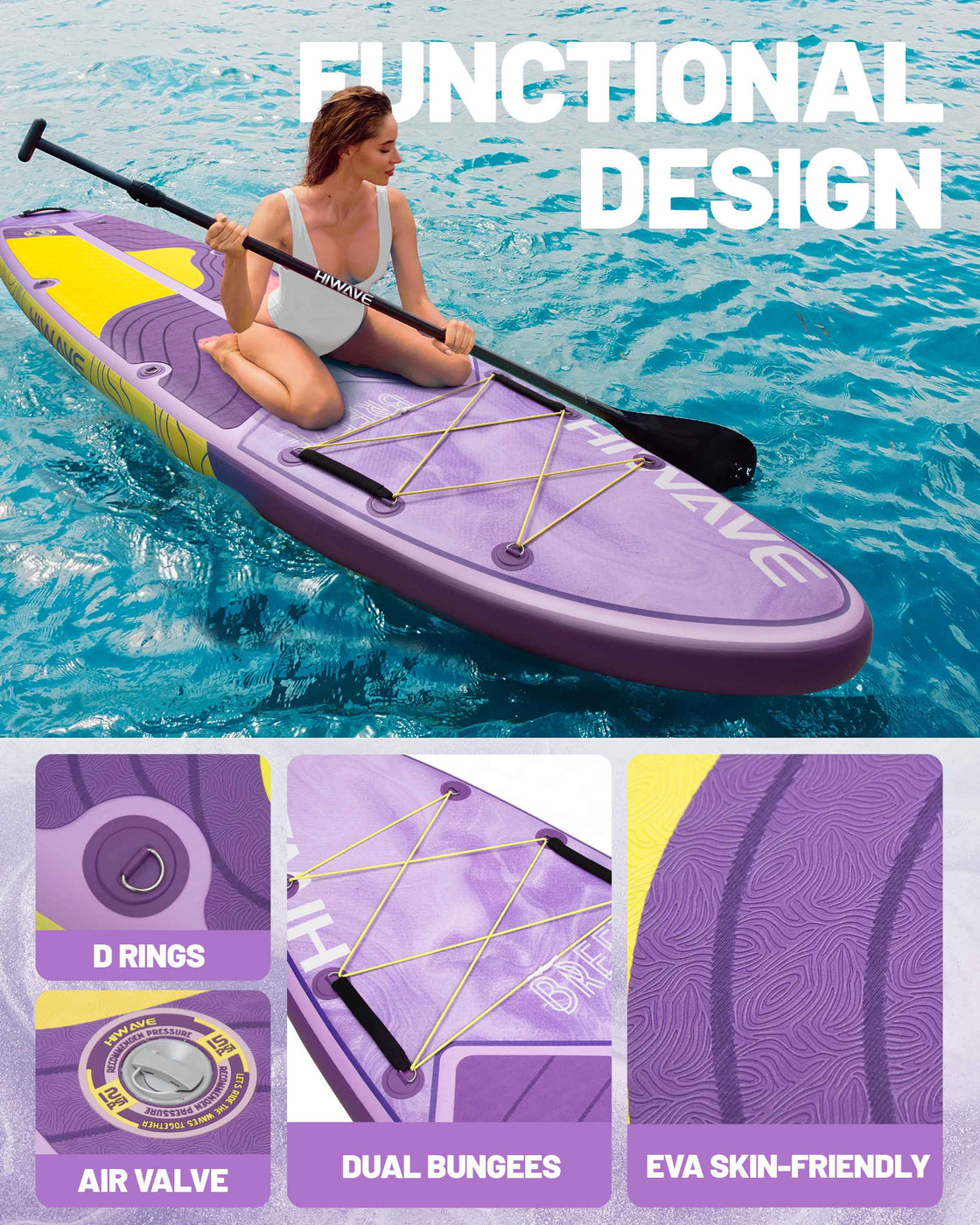Hiwave 11’x34”x6” Inflatable SUP Board – Pet Friendly Paddle Board for Ocean & Lake