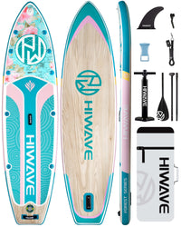 Hiwave 11’x34”x6” Inflatable SUP Board – Extra Wide 420lb Paddle Board for Adults