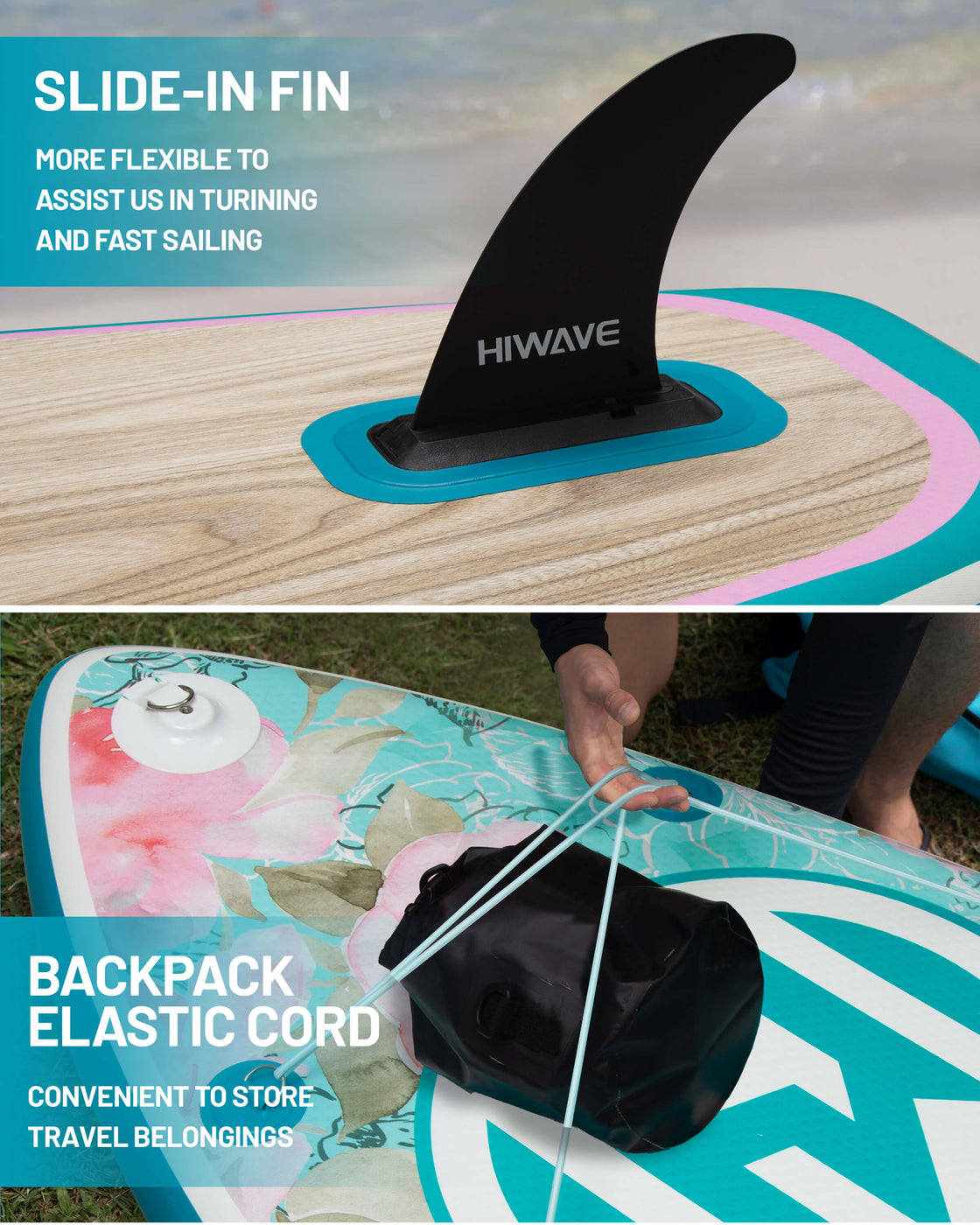 Hiwave 11’x34”x6” Inflatable SUP Board – Extra Wide 420lb Paddle Board for Adults