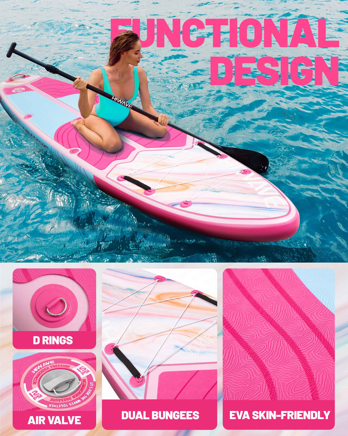 Hiwave 11’x34”x6” Inflatable SUP Board – Pet Friendly Paddle Board for Ocean & Lake