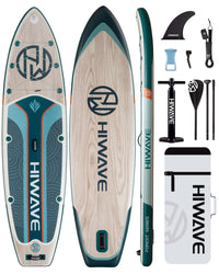 Hiwave 11’x34”x6” Inflatable Stand Up Paddle Board – 420lbs Capacity SUP with Hand Pump