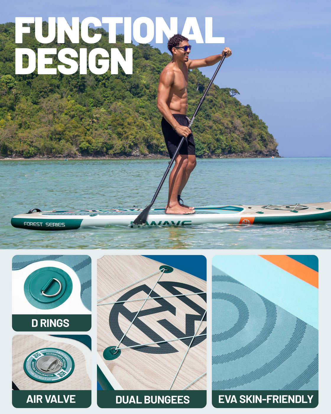 Hiwave 11’x34”x6” Inflatable Stand Up Paddle Board – 420lbs Capacity SUP with Hand Pump