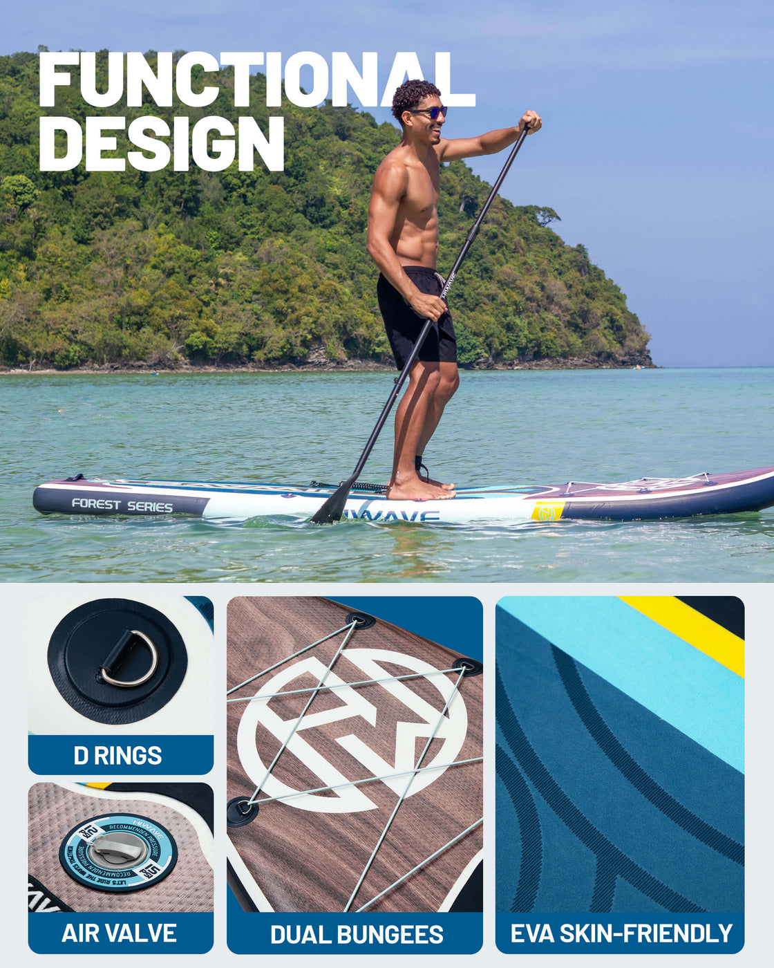 Hiwave 11’x34”x6” Inflatable Stand Up Paddle Board – 420lbs Capacity SUP with Hand Pump