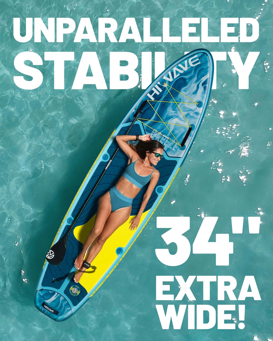 Hiwave 11’x34”x6” Inflatable SUP Board – Pet Friendly Paddle Board for Ocean & Lake