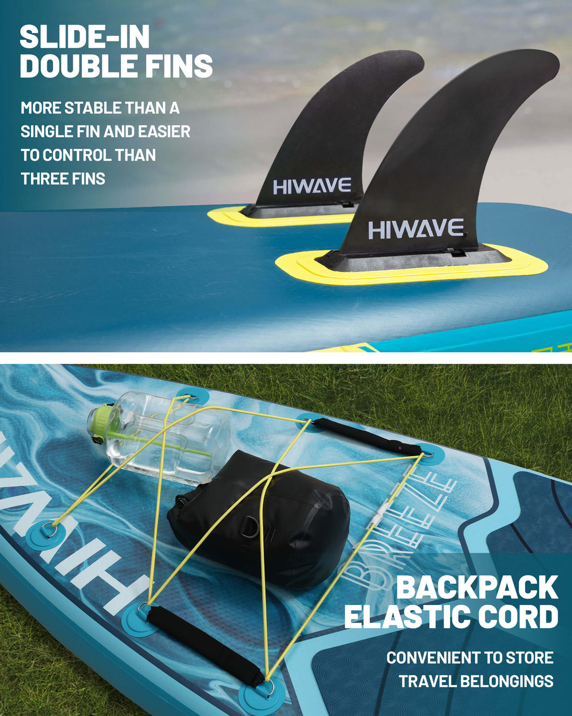 Hiwave 11’x34”x6” Inflatable SUP Board – Pet Friendly Paddle Board for Ocean & Lake