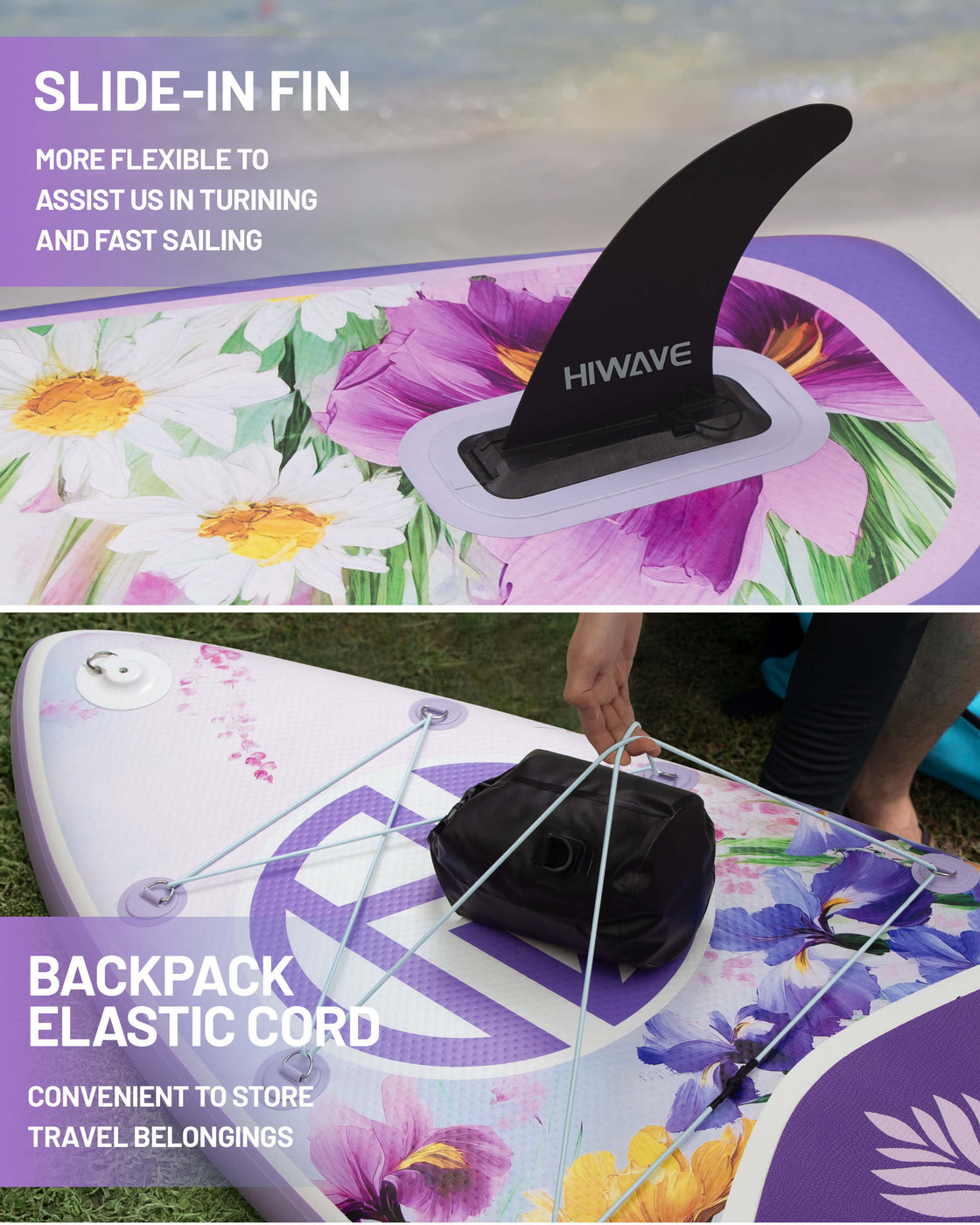 Hiwave 11’x34”x6” Inflatable SUP Board – Extra Wide 420lb Paddle Board for Adults