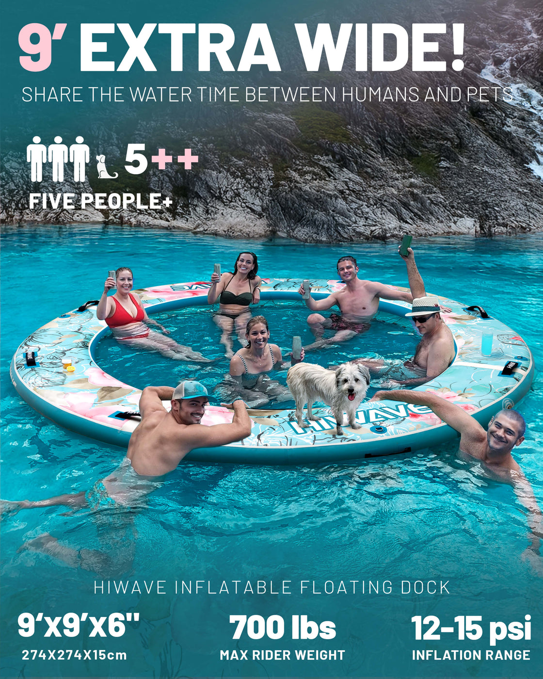 Hiwave Inflatable Water Hammock Float Round Inflatable Dock Platform