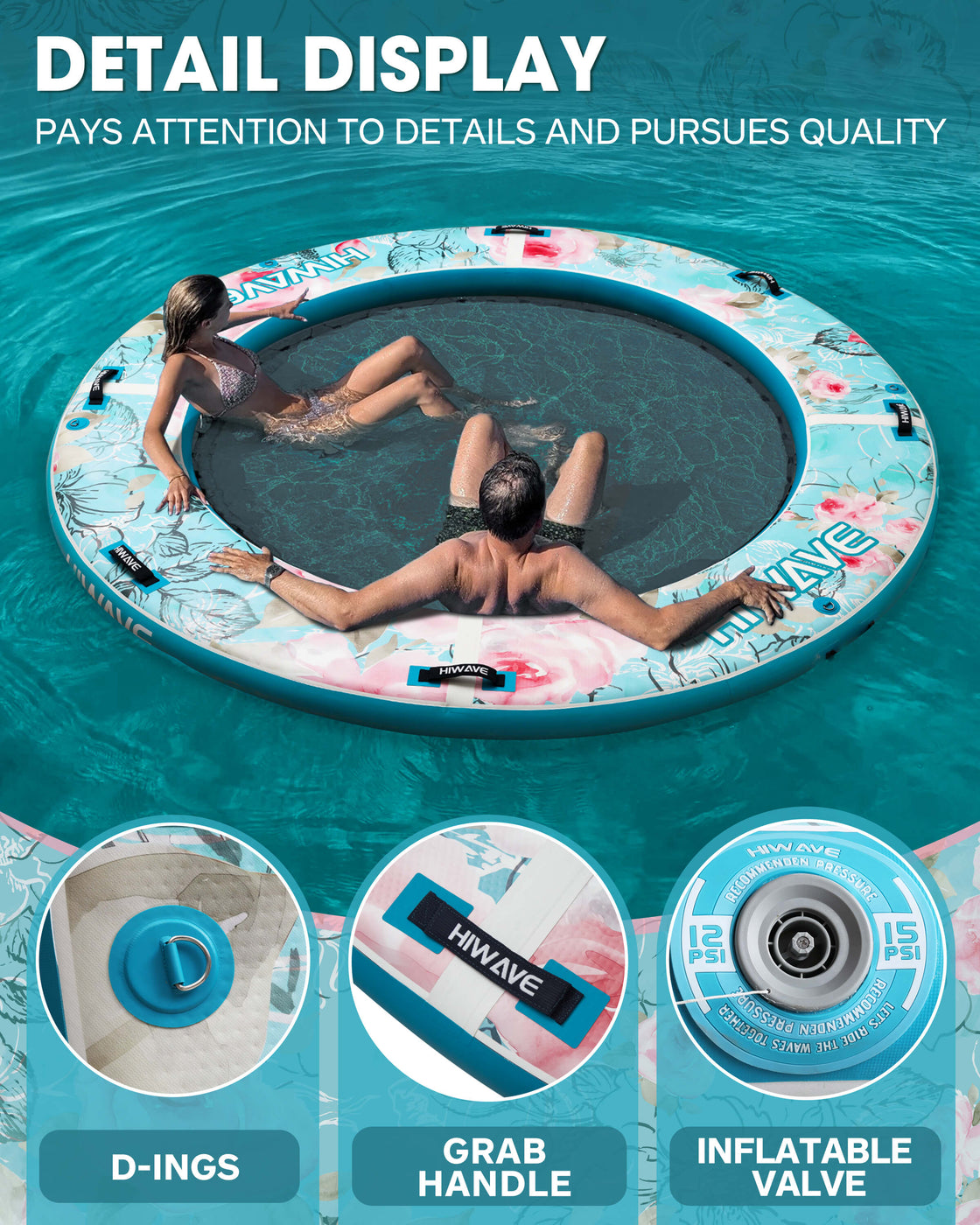 Hiwave Inflatable Water Hammock Float Round Inflatable Dock Platform
