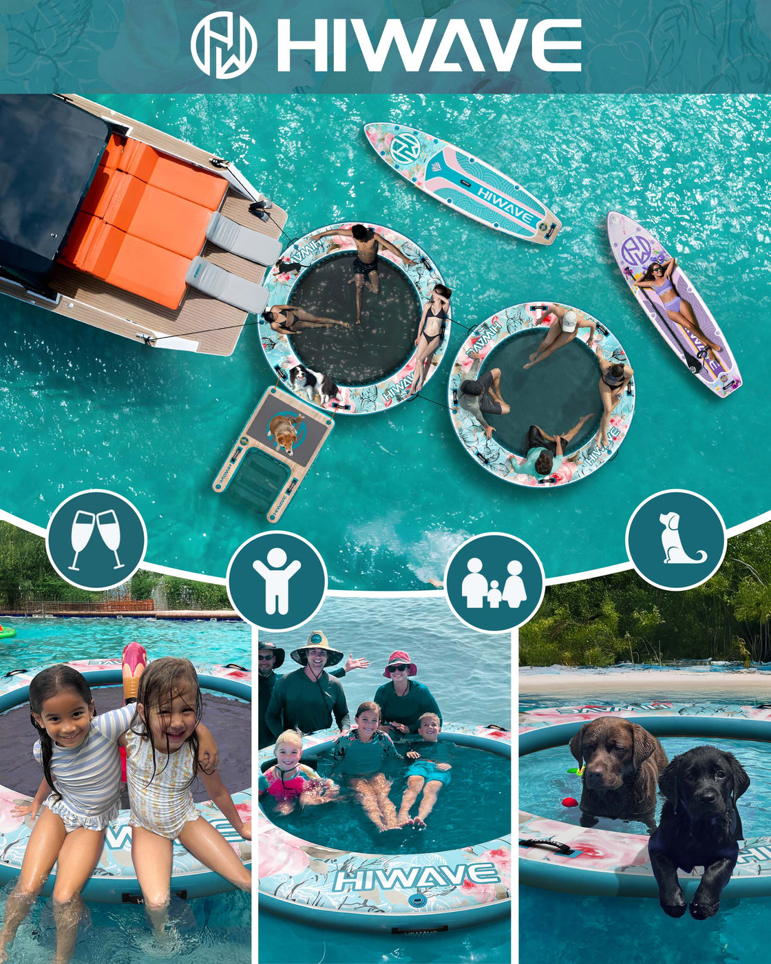 Hiwave Inflatable Water Hammock Float Round Inflatable Dock Platform