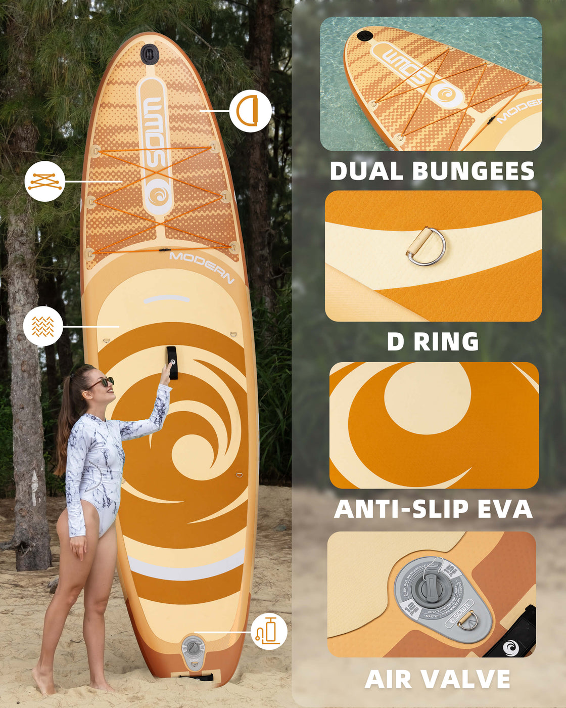SOWM 10.6ft Inflatable Stand Up Paddle Board 10’6"x33" SUP for Adults Youth