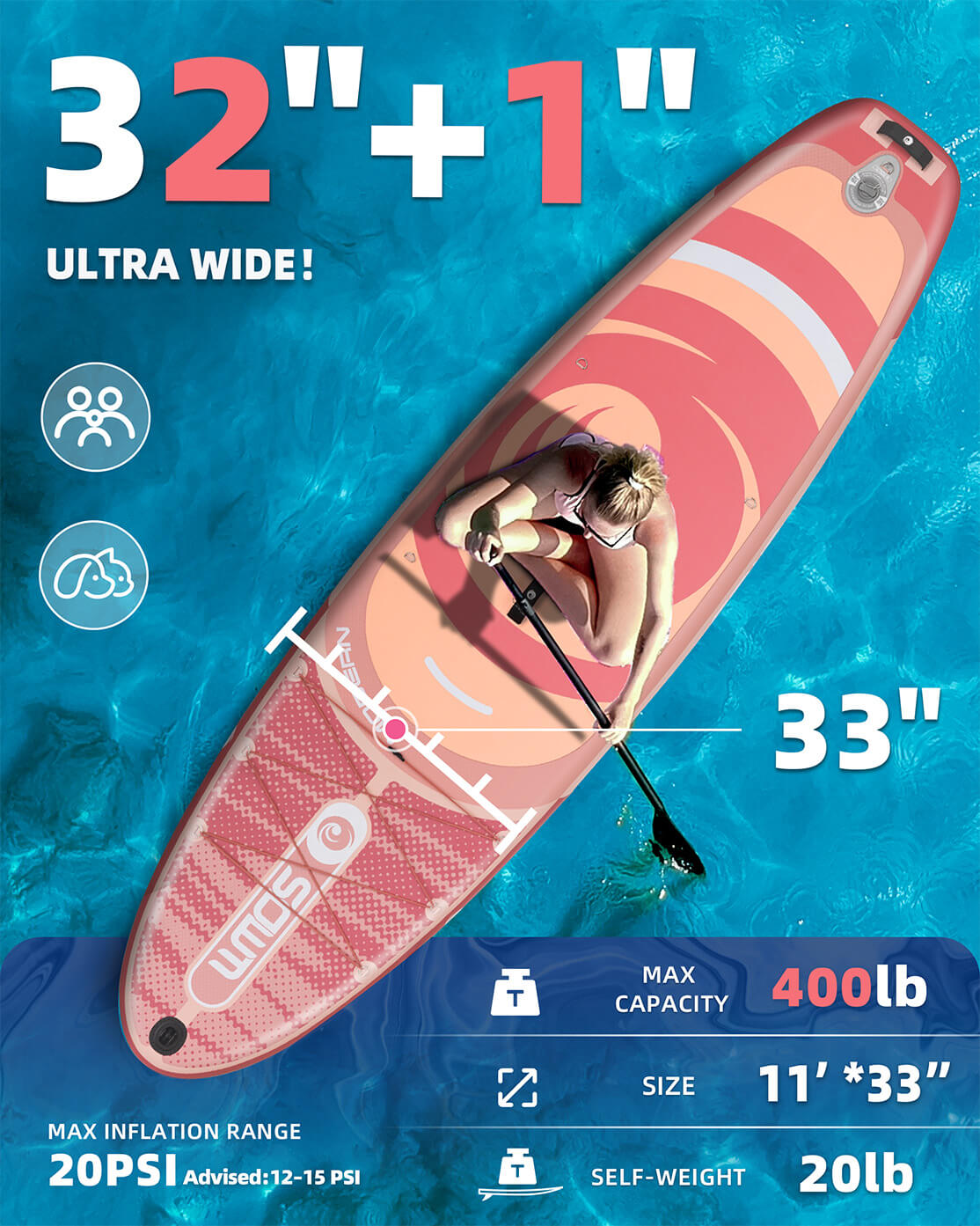 SOWM 10.6ft Inflatable Stand Up Paddle Board 10’6"x33" SUP for Adults Youth