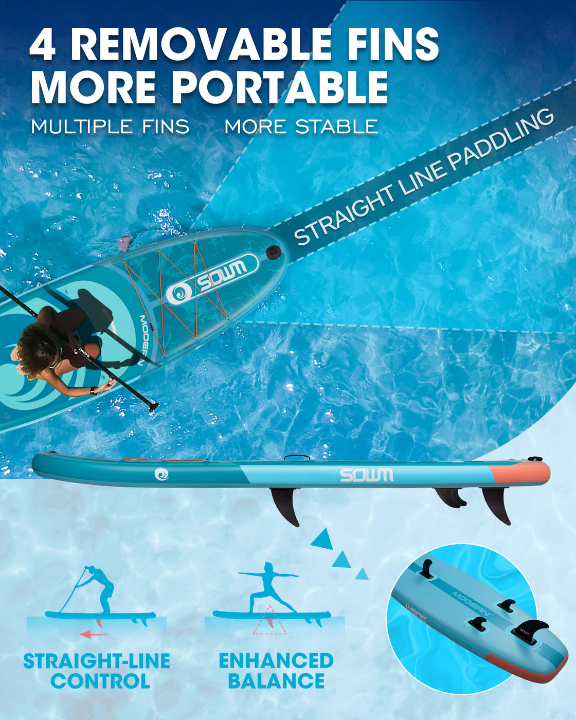 SOWM 10.6ft Inflatable Stand Up Paddle Board 10’6"x33" SUP for Adults Youth