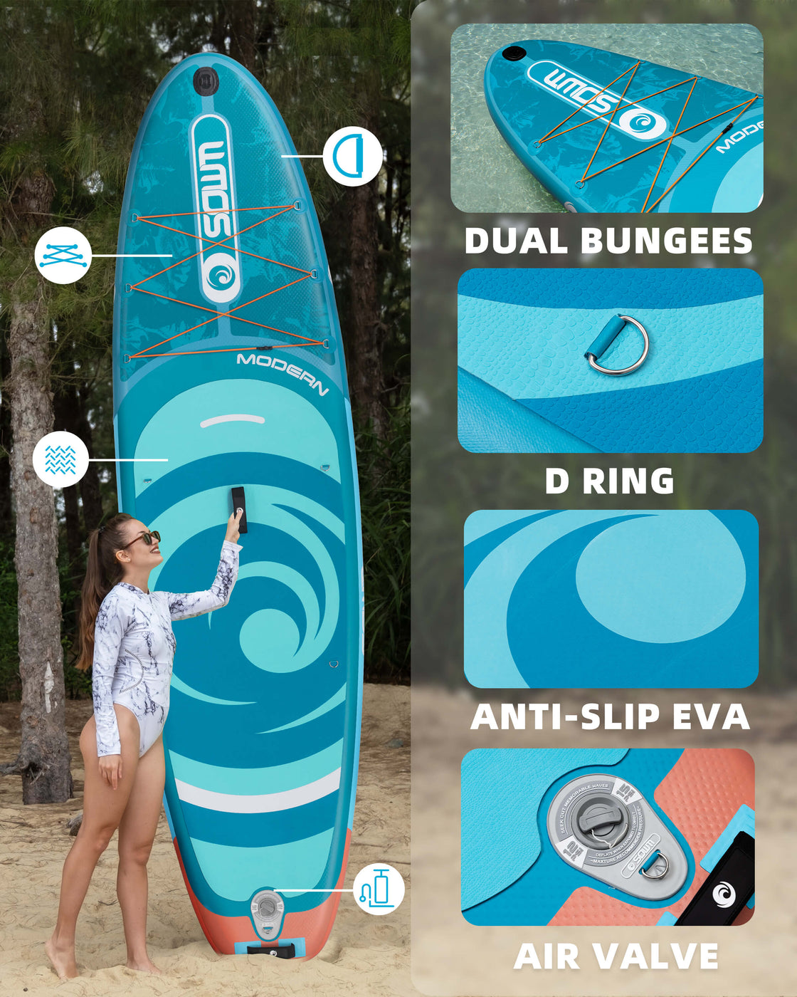 SOWM 10.6ft Inflatable Stand Up Paddle Board 10’6"x33" SUP for Adults Youth