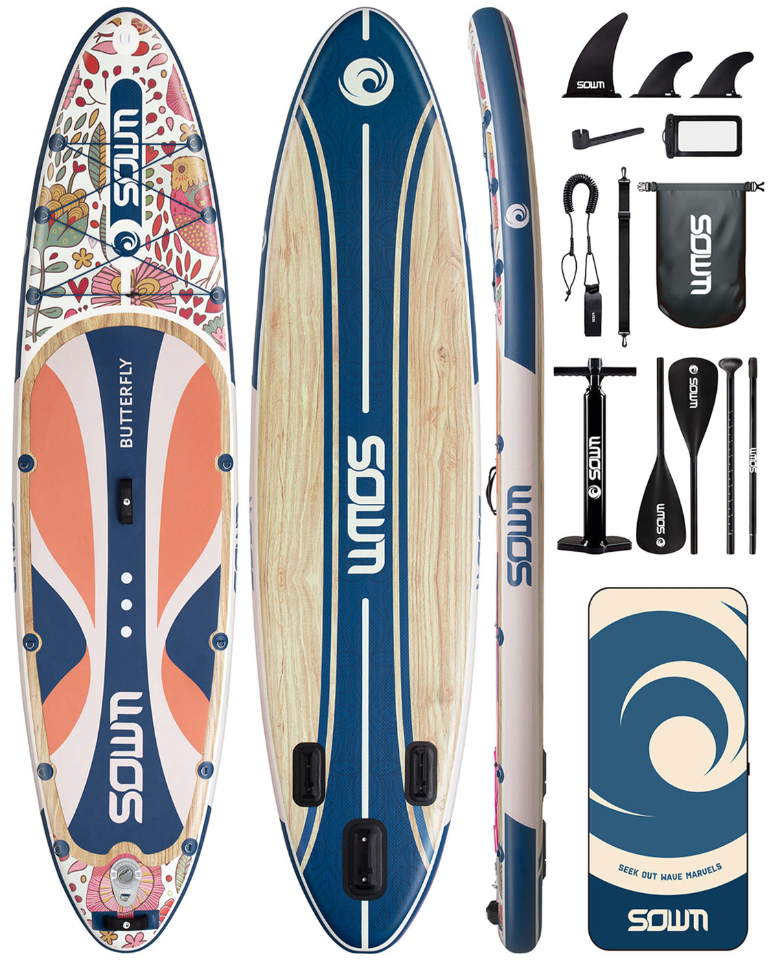SOWM Inflatable SUP 11'x33'' Non-Slip Paddle Board for Adults, Youth,  Beginners