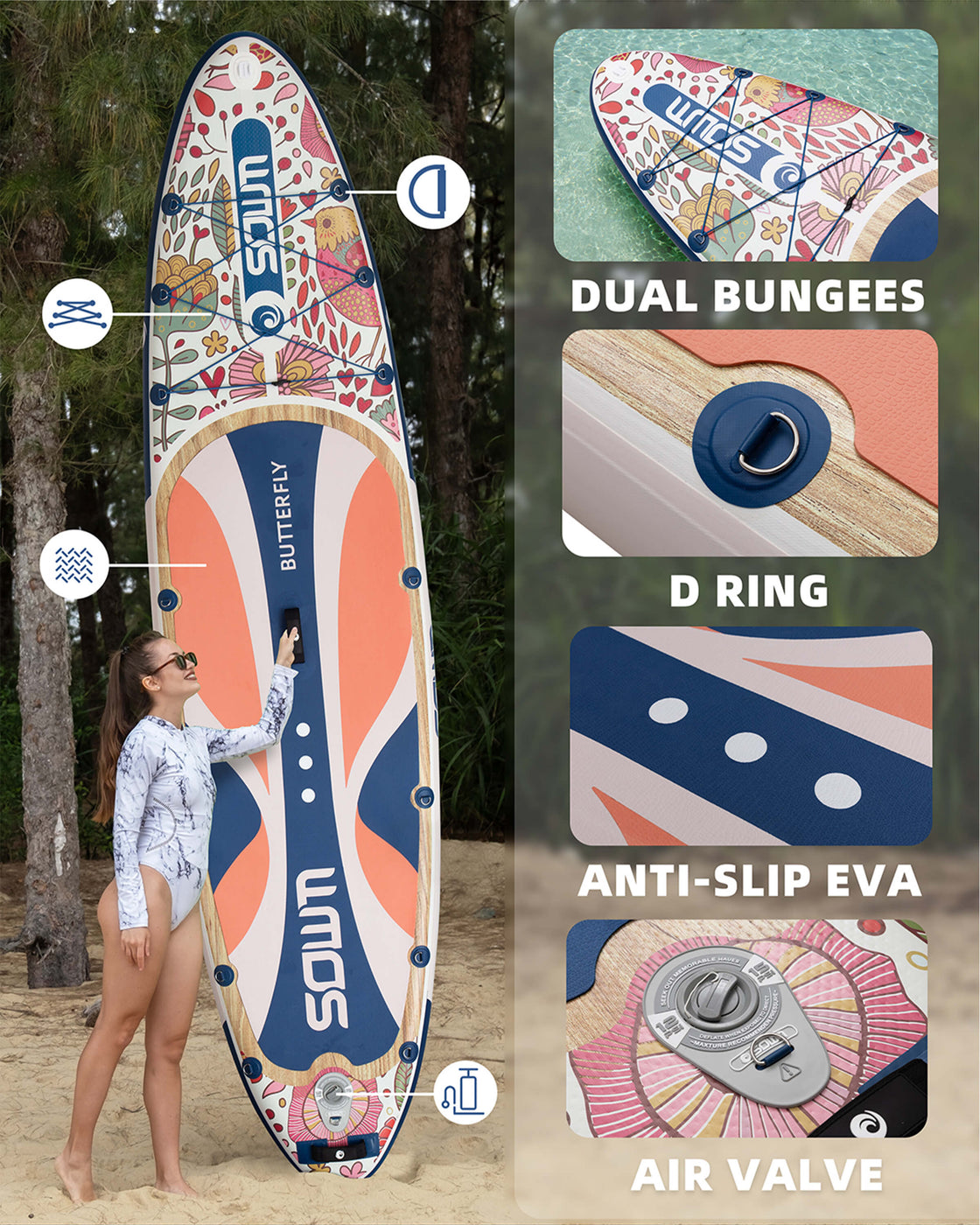 SOWM Inflatable SUP 11'x33'' Non-Slip Paddle Board for Adults, Youth,  Beginners