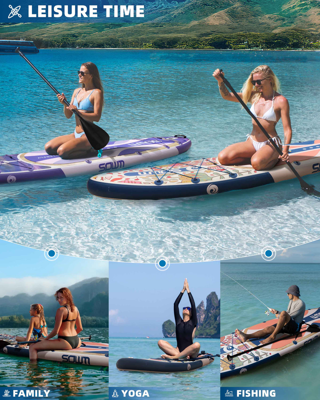 SOWM Inflatable SUP 11'x33'' Non-Slip Paddle Board for Adults, Youth,  Beginners