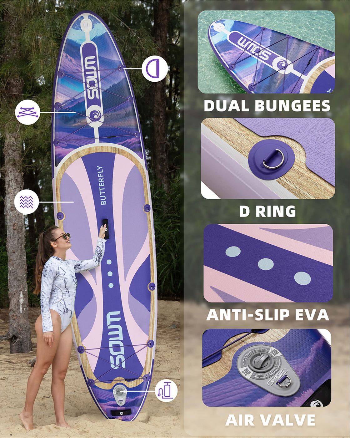 SOWM Inflatable SUP 11'x33'' Non-Slip Paddle Board for Adults, Youth,  Beginners
