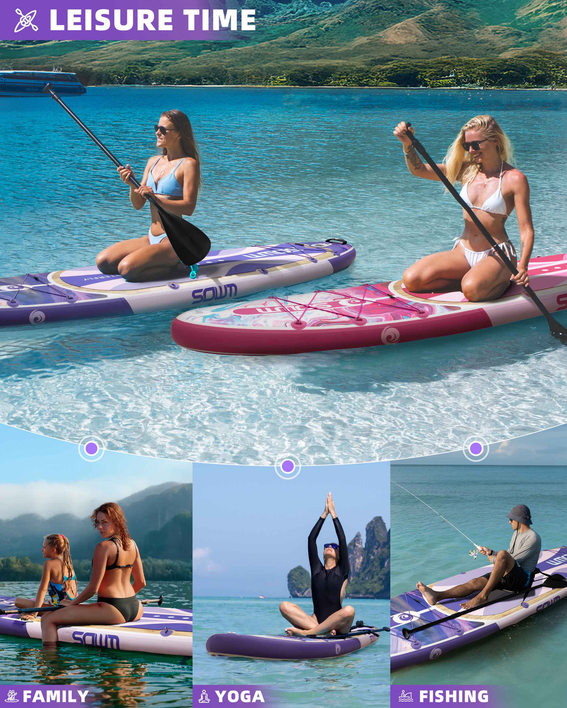 SOWM Inflatable SUP 11'x33'' Non-Slip Paddle Board for Adults, Youth,  Beginners