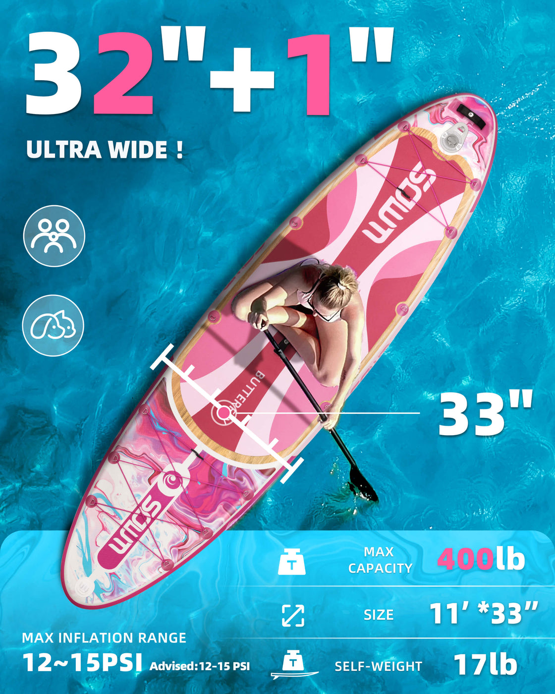 SOWM Inflatable SUP 11'x33'' Non-Slip Paddle Board for Adults, Youth,  Beginners