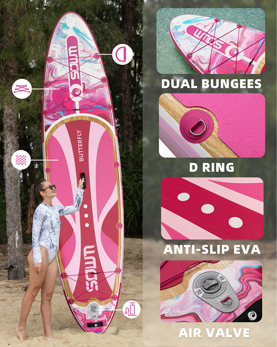 SOWM Inflatable SUP 11'x33'' Non-Slip Paddle Board for Adults, Youth,  Beginners
