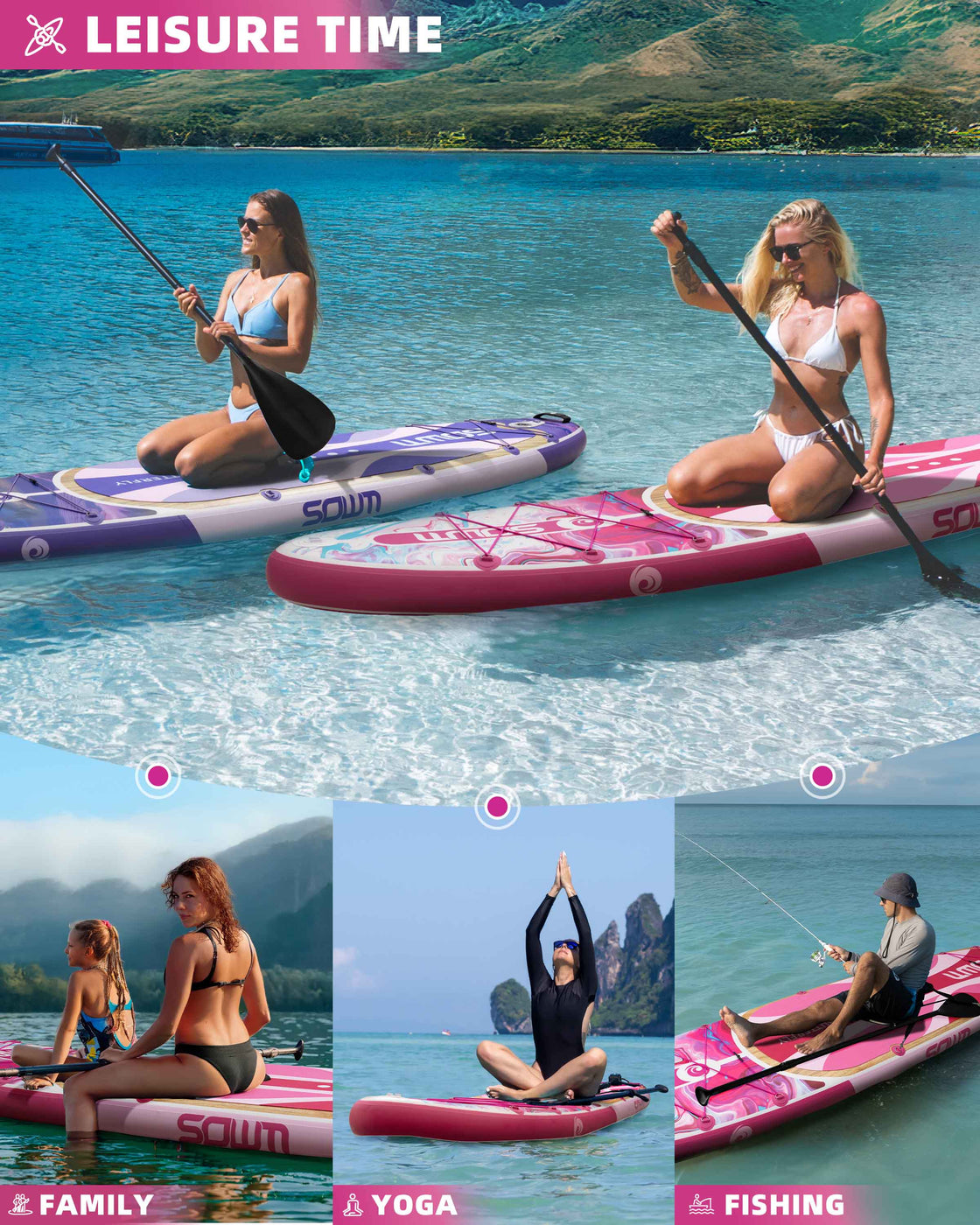 SOWM Inflatable SUP 11'x33'' Non-Slip Paddle Board for Adults, Youth,  Beginners