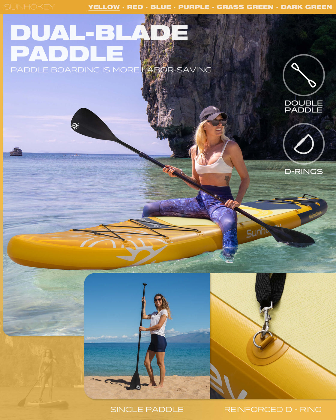 SUNHOKEY 2-Blade Paddle Board Set 11'x34" Extra Wide iSUP for Fishing Yoga