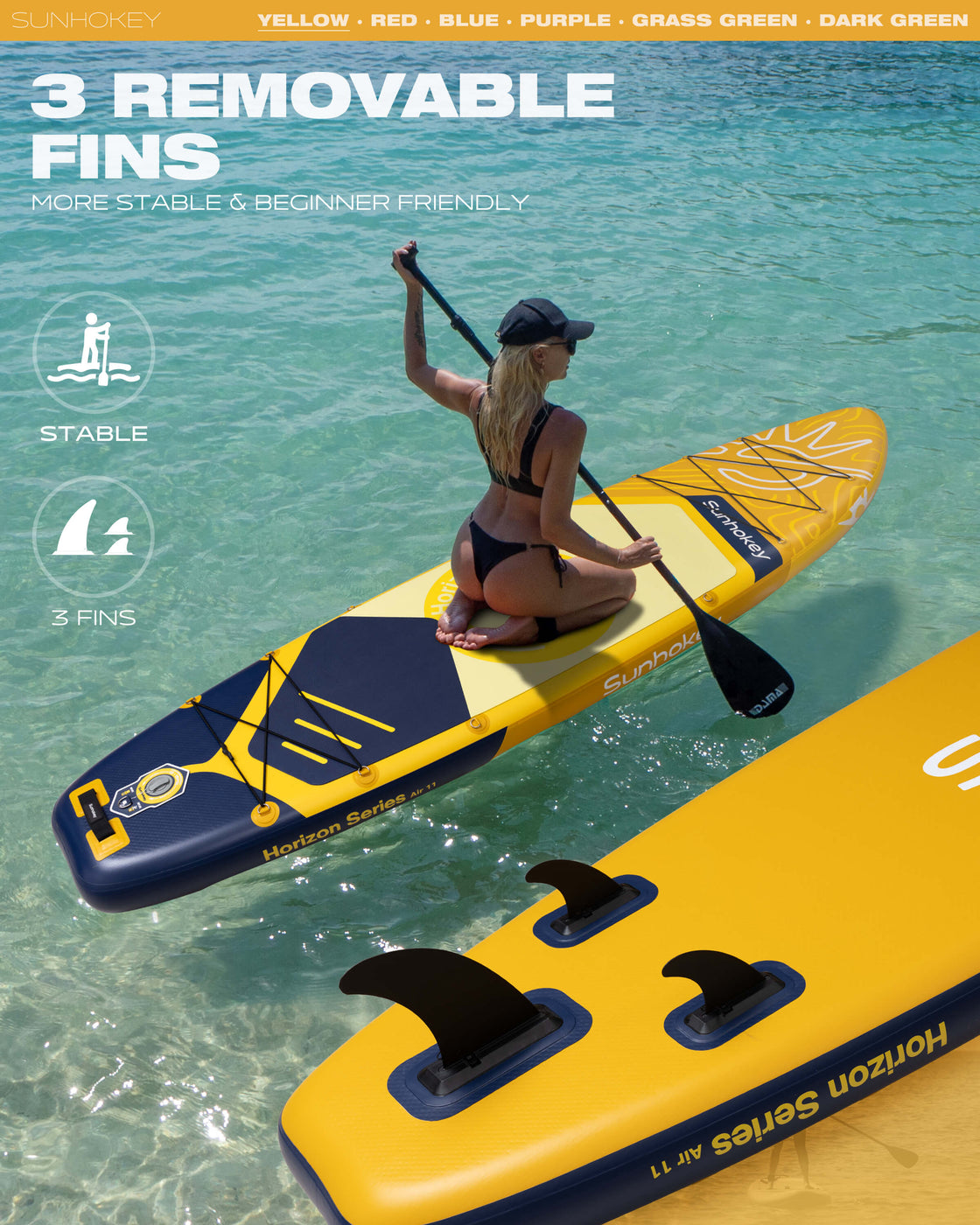SUNHOKEY 2-Blade Paddle Board Set 11'x34" Extra Wide iSUP for Fishing Yoga
