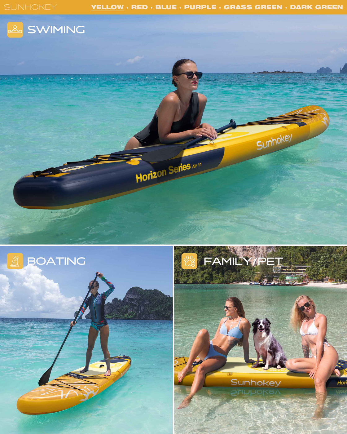 SUNHOKEY 2-Blade Paddle Board Set 11'x34" Extra Wide iSUP for Fishing Yoga