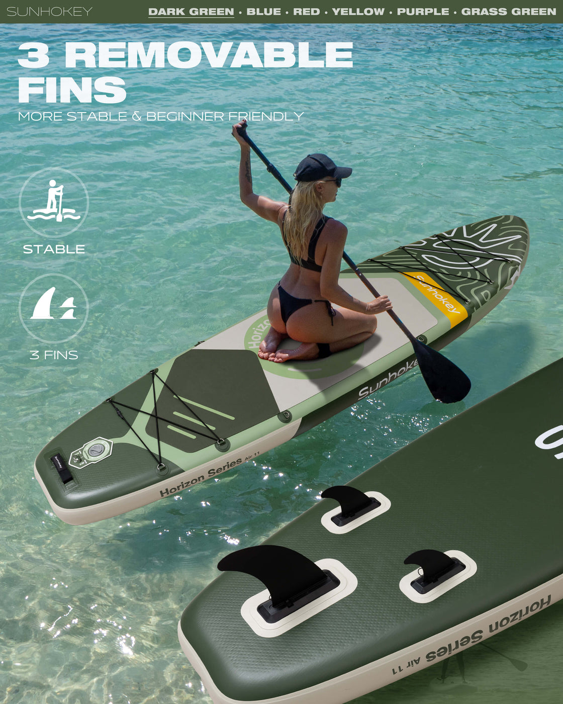 SUNHOKEY 2-Blade Paddle Board Set 11'x34" Extra Wide iSUP for Fishing Yoga