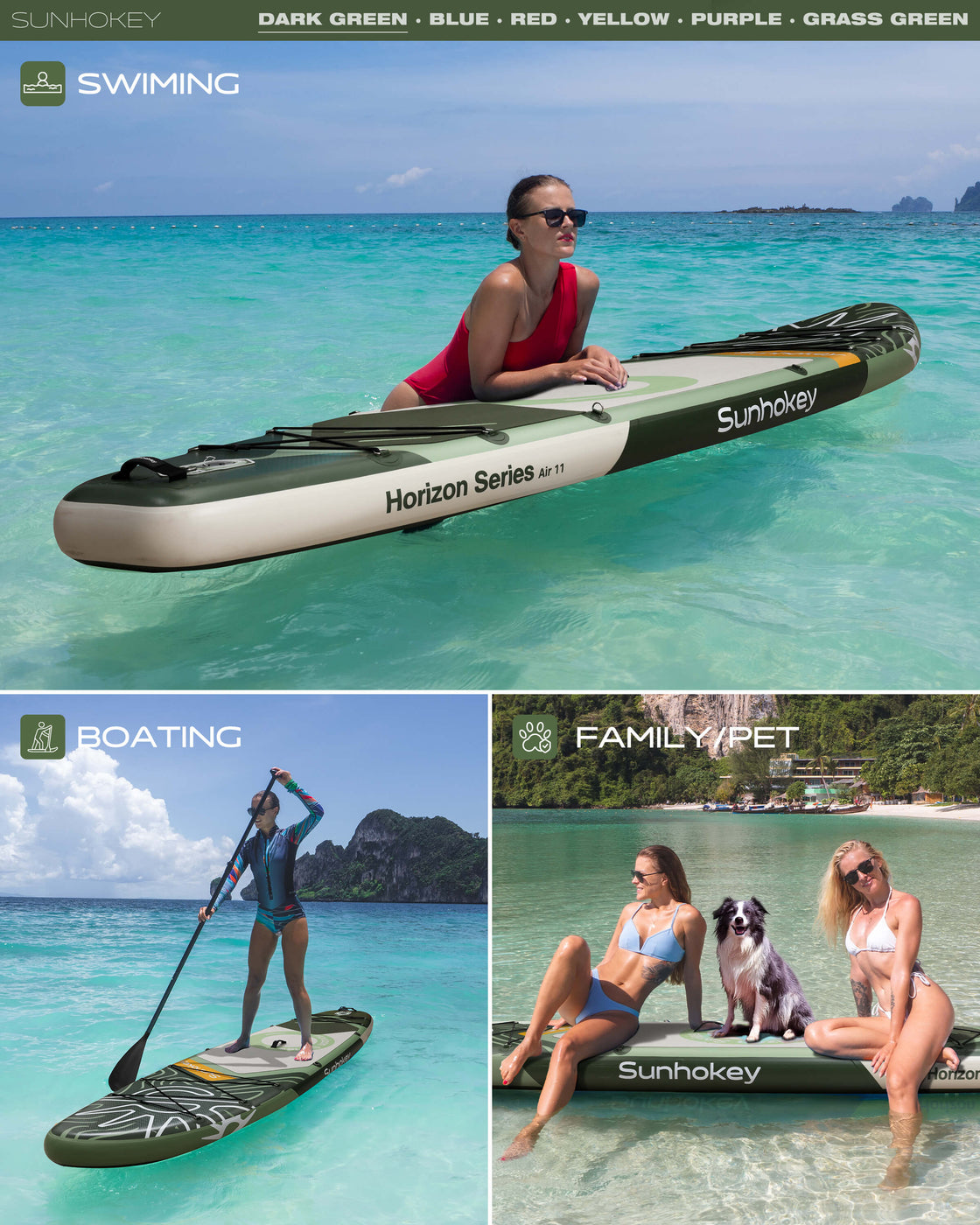 SUNHOKEY 2-Blade Paddle Board Set 11'x34" Extra Wide iSUP for Fishing Yoga