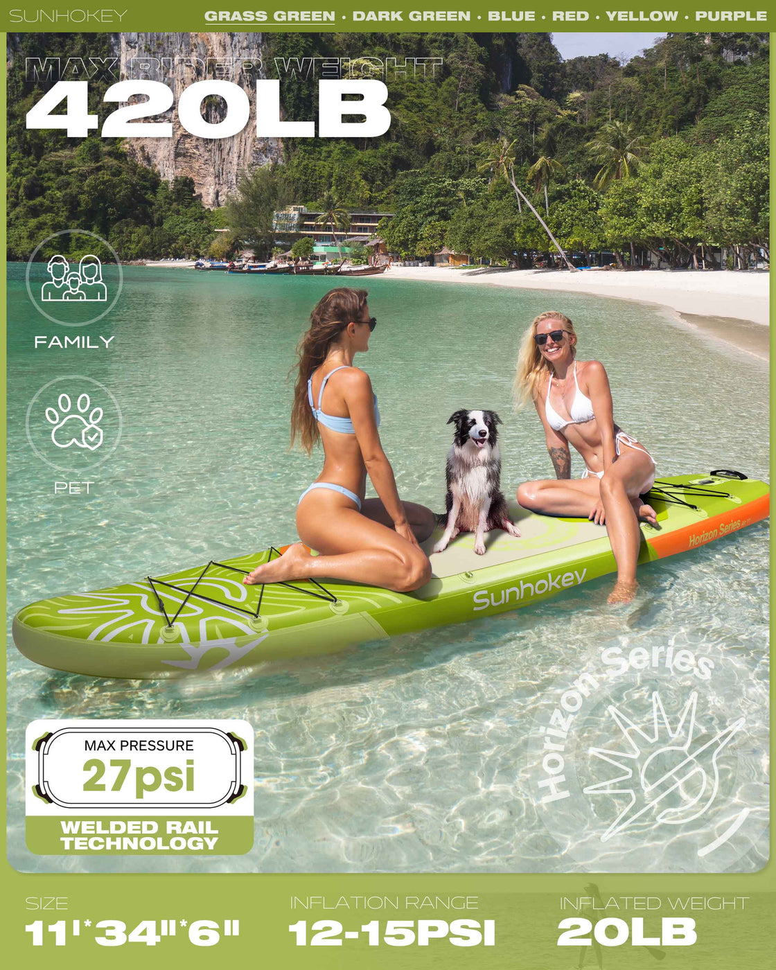 SUNHOKEY 2-Blade Paddle Board Set 11'x34" Extra Wide iSUP for Fishing Yoga