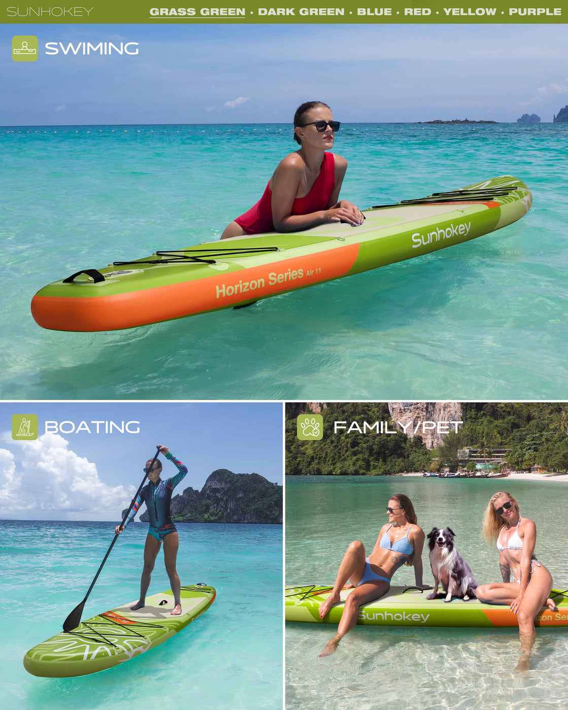 SUNHOKEY 2-Blade Paddle Board Set 11'x34" Extra Wide iSUP for Fishing Yoga