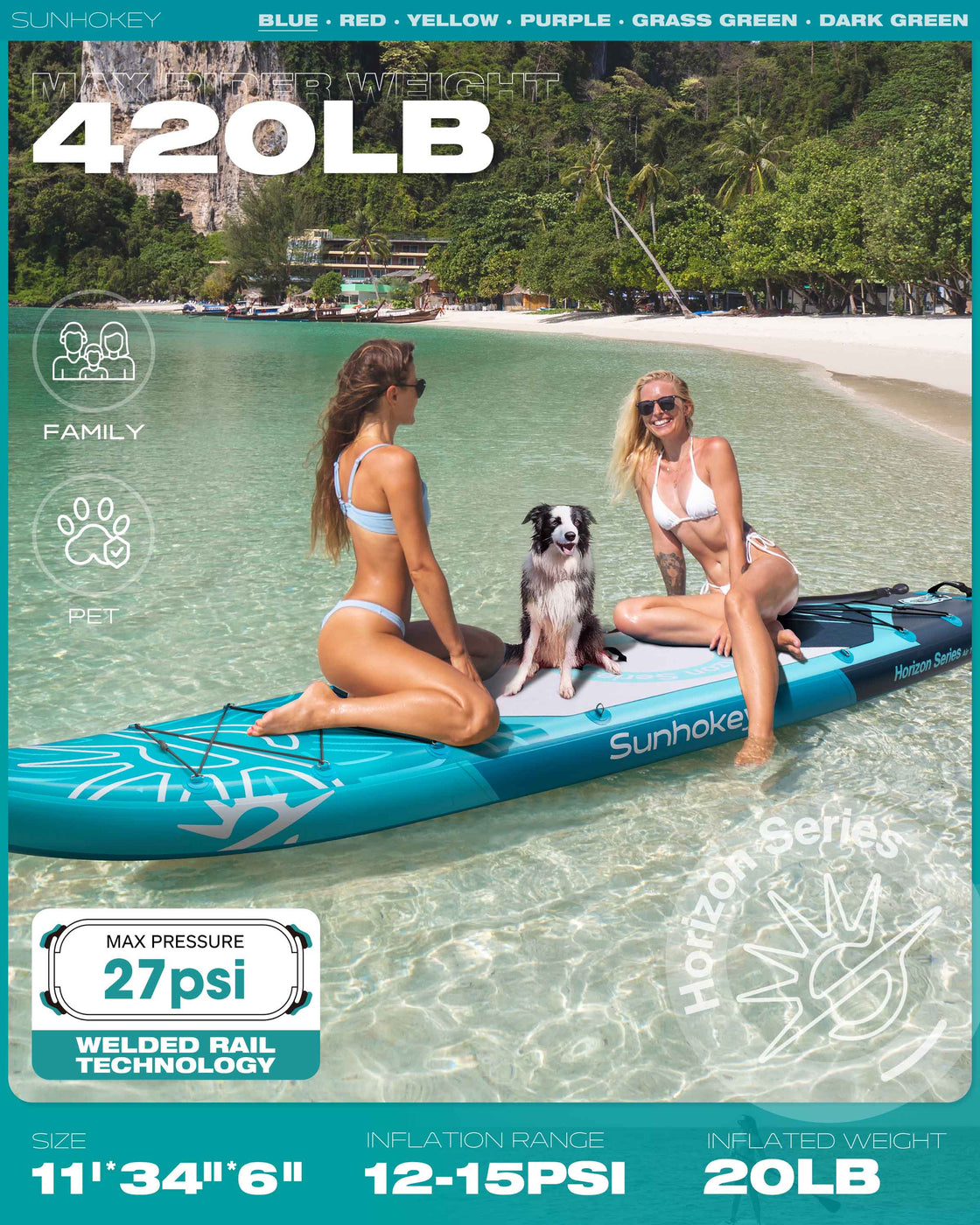 SUNHOKEY 2-Blade Paddle Board Set 11'x34" Extra Wide iSUP for Fishing Yoga