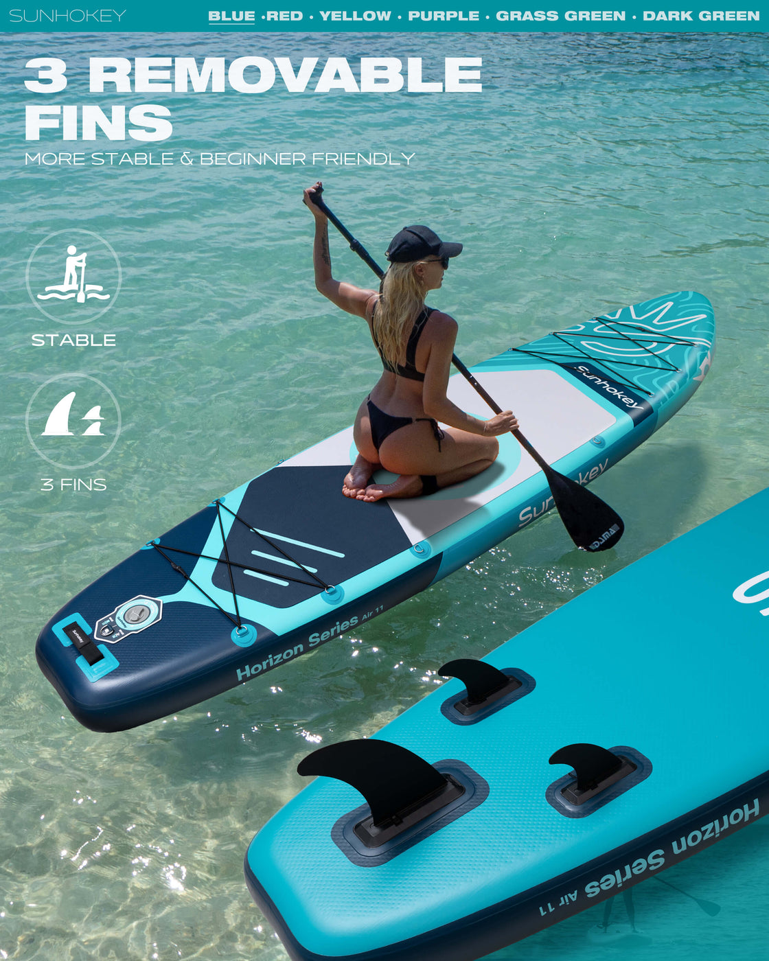 SUNHOKEY 2-Blade Paddle Board Set 11'x34" Extra Wide iSUP for Fishing Yoga
