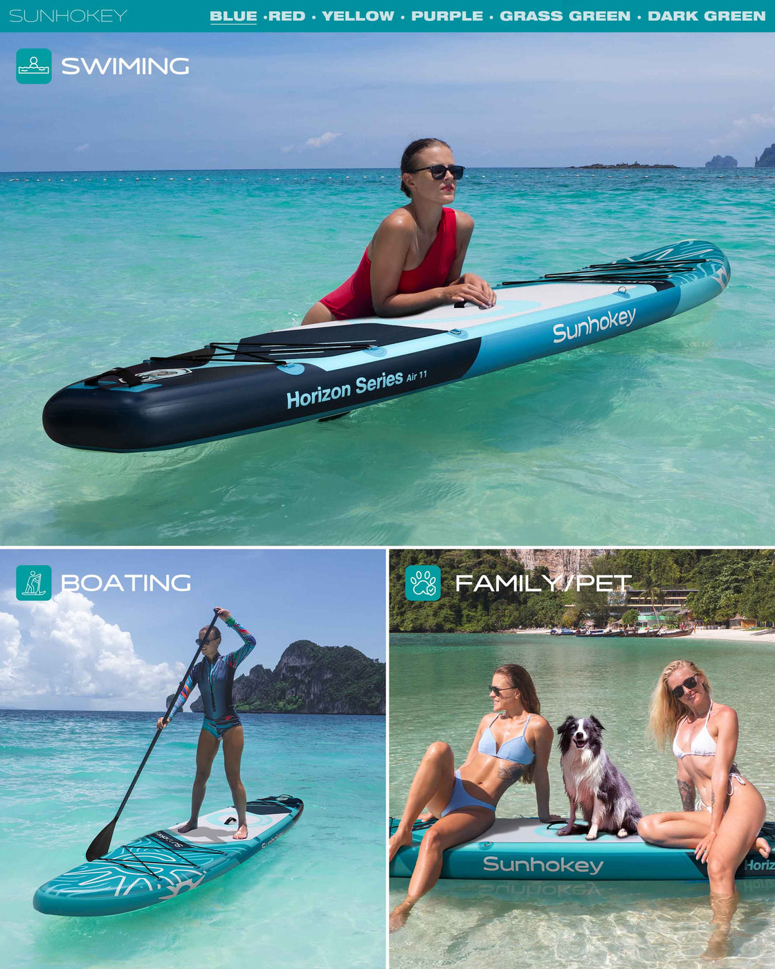 SUNHOKEY 2-Blade Paddle Board Set 11'x34" Extra Wide iSUP for Fishing Yoga