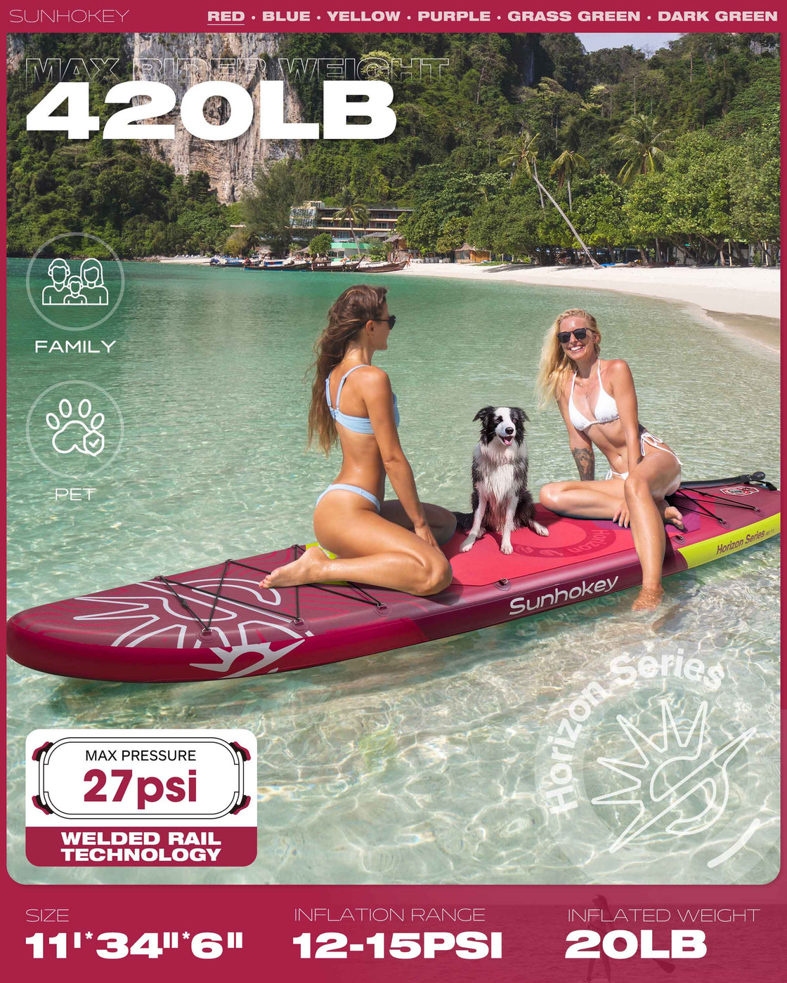 SUNHOKEY 2-Blade Paddle Board Set 11'x34" Extra Wide iSUP for Fishing Yoga