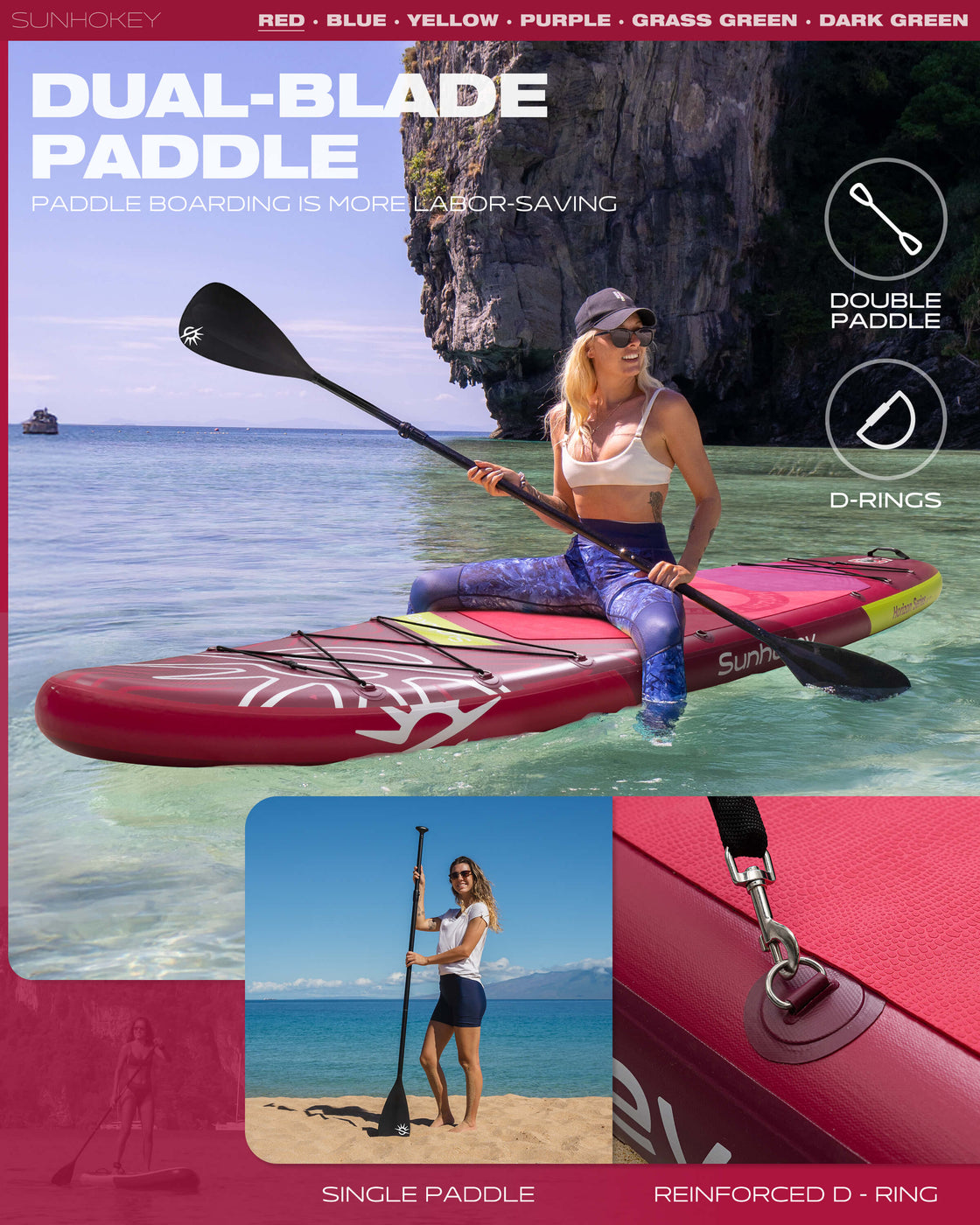 SUNHOKEY 2-Blade Paddle Board Set 11'x34" Extra Wide iSUP for Fishing Yoga