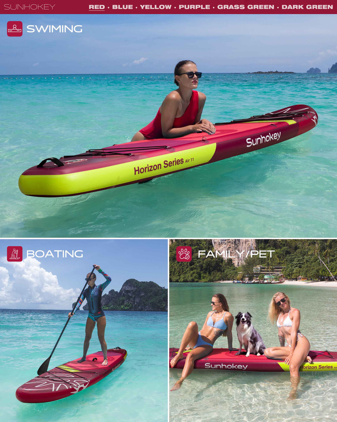 SUNHOKEY 2-Blade Paddle Board Set 11'x34" Extra Wide iSUP for Fishing Yoga