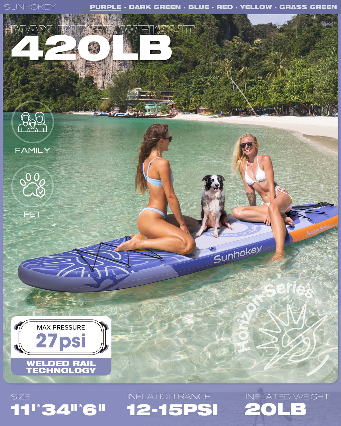 SUNHOKEY 2-Blade Paddle Board Set 11'x34" Extra Wide iSUP for Fishing Yoga