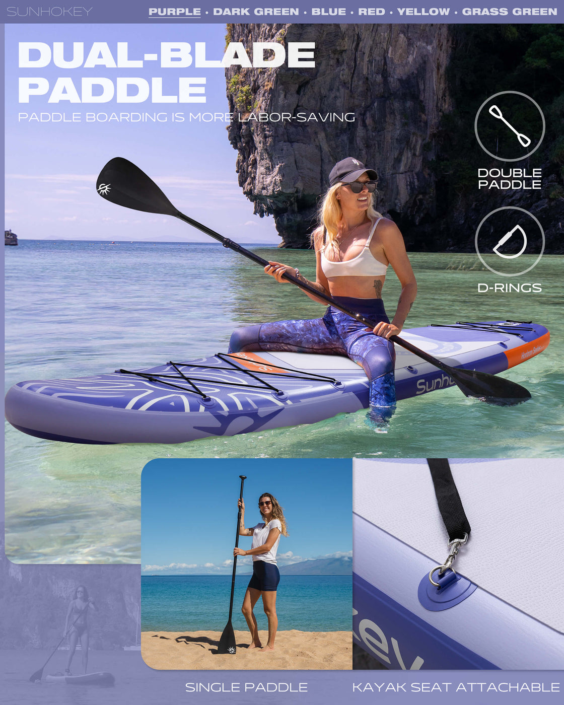 SUNHOKEY 2-Blade Paddle Board Set 11'x34" Extra Wide iSUP for Fishing Yoga