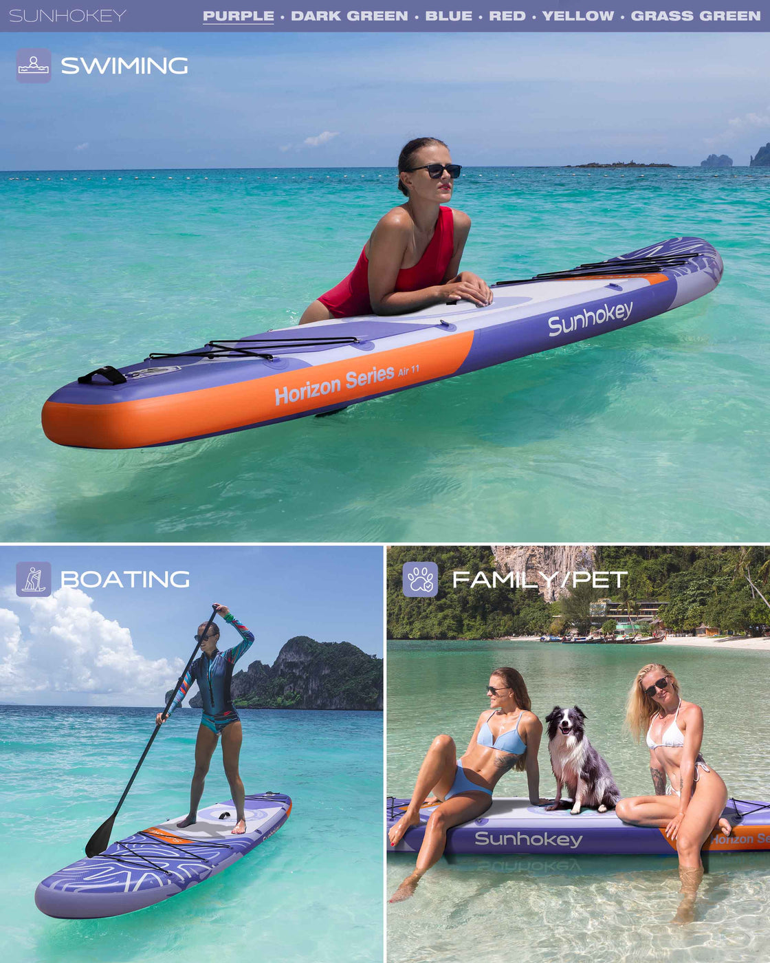 SUNHOKEY 2-Blade Paddle Board Set 11'x34" Extra Wide iSUP for Fishing Yoga